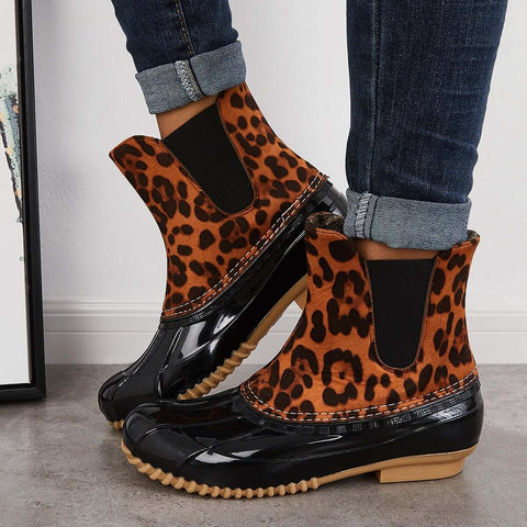 Waterproof Slip on Duck Booties Two Tone Chelsea Ankle Boots