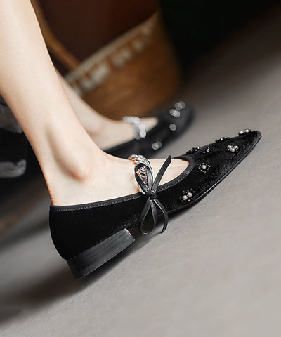 Nagelperlen-Spleißen, Kettenglieder, flache Schuhe, französischer schwarzer Velours