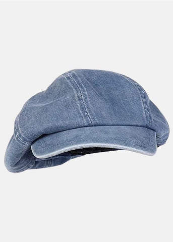Damen Denim Hellblau Patchwork Baumwolle Breton Mütze