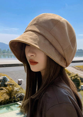 Herbst Winter Französisch Khaki Wildleder Bucket Hat