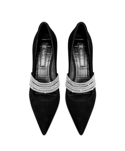 Fashionable Black Zircon Pointed Irregular Heel Sandals