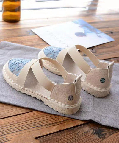 Blaue, atmungsaktive Mesh-Schuhe im Vintage-Stil mit Stickerei und Spleißen