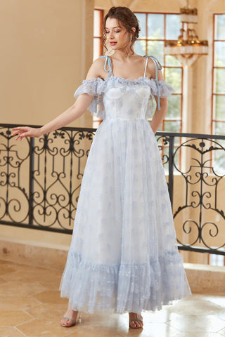 Prinzessin A-Linie schulterfreies hellblaues langes Ballkleid