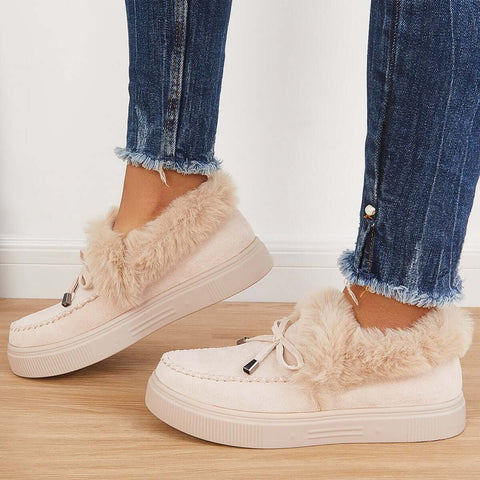 Suede Warm Flat Slip on Snow Boots Faux Fur Lined Loafer Shoes