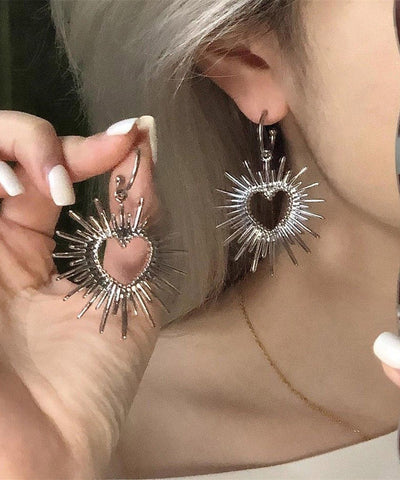 Chic Silk Alloy Hollow Out Love Hoop Earrings