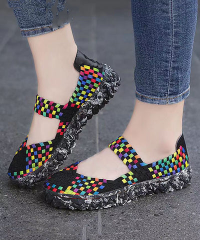 Bequeme Schuhe aus schwarzem Strickstoff zum Spleißen von Plattfüßen