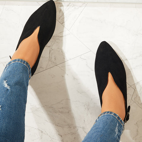 Round Toe V Cut Slip On Flat Loafers Soft Ballet Shoes