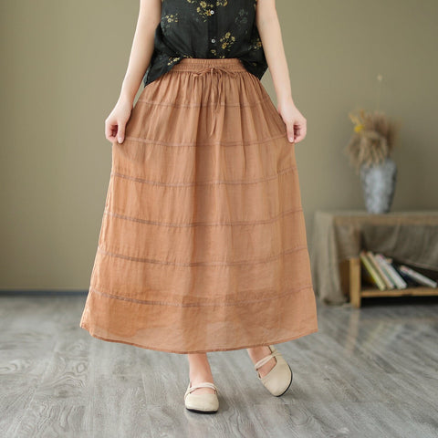 Women Summer Casual Linen A-Line Skirt