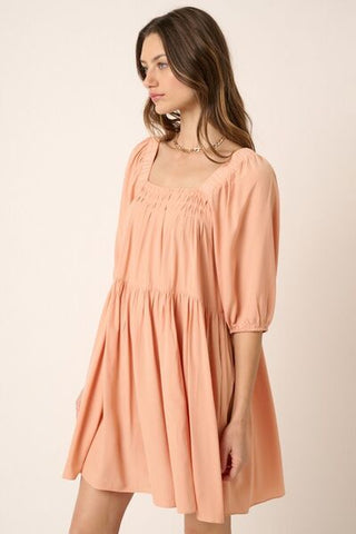 Pintuck Detail Tie Back Mini Summer Dress