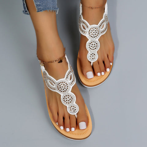 White Platform Wedge Heel Flip Flops Elastic Ankle Straps Sandals