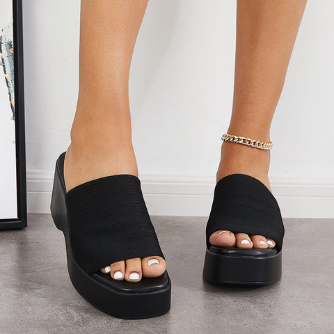 Women Slip on Platform Wedge Slippers Open Toe Slide Sandals