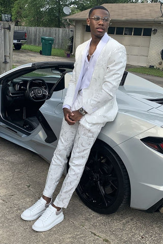 White Jacquard 2 Pieces Shawl Lapel Men's Prom Suits