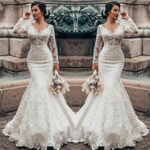Bmbridal Lace Mermaid Wedding Dress Long Sleeves On Sale