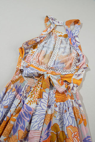 Ärmelloses Maxikleid im griechischen Stil mit Bindeband und Aufdruck