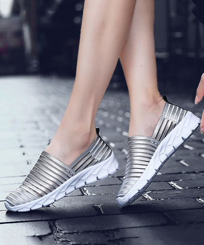 DIY Gold Weiche Flache Schuhe Atmungsaktives Elastisches Gewebe