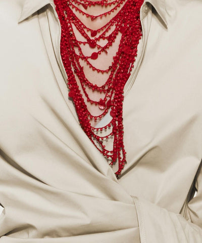Fine Red Alloy Multi-Layer Beading Necklace