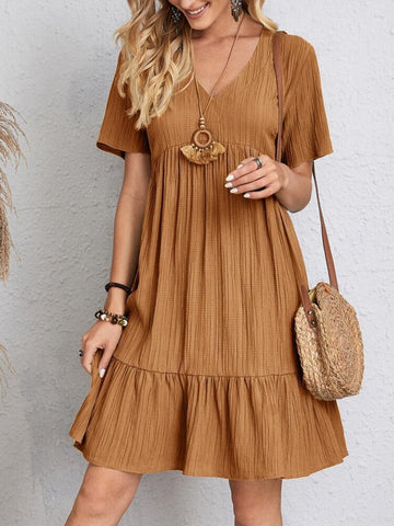 Full Size V-Neck Short Sleeve Beach Dress