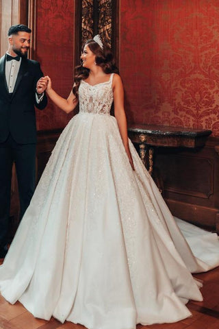 Bmbridal Straps Square Ball Gown Wedding Dress Sleeveless Long