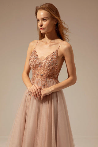Spaghetti Straps Long Prom Dress With Slit
