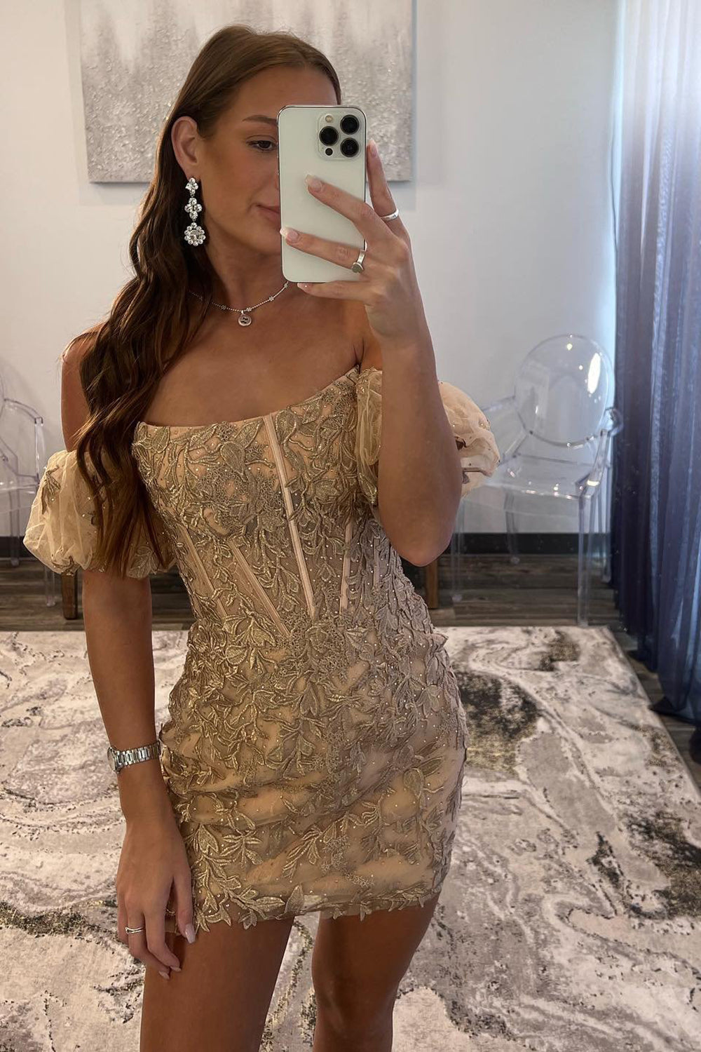 Stylish Sheath Sweetheart Champagne Corset Homecoming Dress with Short Sleeves