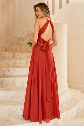 Langes Chiffon-Brautjungfernkleid mit Schlitz