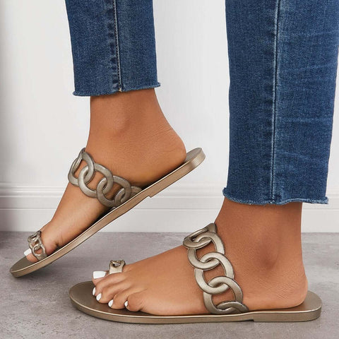 Slip-on Slide Sandals Toe Ring Single Band Flat Slippers