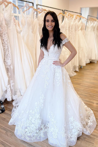 Off-the-Shoulder Wedding Dress White White Princess Long