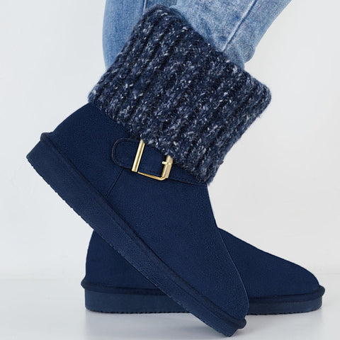 Knit Splicing Warm Ankle Non Slip Snow Boots Winter Short Booties