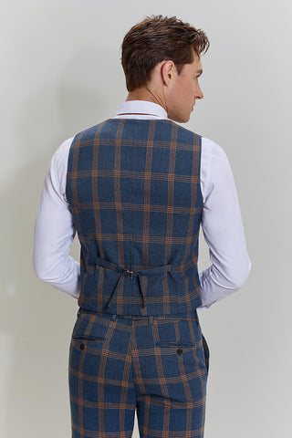 Grey Blue Men's 3 Piece Plaid Notched Lapel Prom Suits