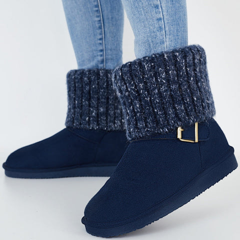 Knit Splicing Warm Ankle Non Slip Snow Boots Winter Short Booties