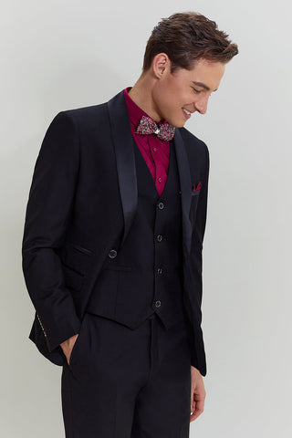 Schwarzer 3-teiliger Slim Fit-Anzug mit Schalkragen für Herren
