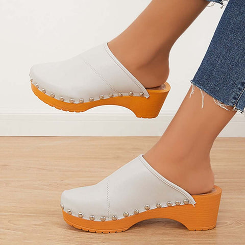 Women Casual Heeled Mules Closed Toe Slip-on Slide Sandals