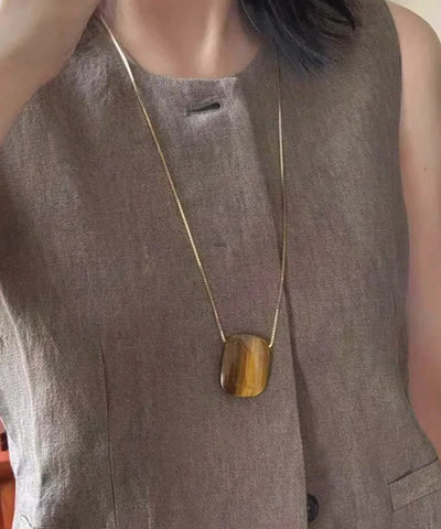 Handmade Brown Alloy Square Tiger's Eye Pendant Necklace