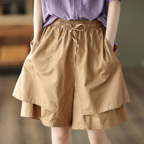Women Retro Summer Patchwork Loose Shorts