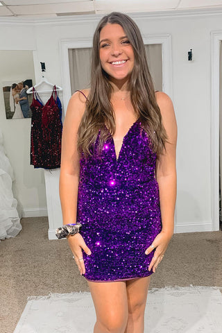 Sheath Royal Blue Sequins Short Homecoming Dress with Criss Cross Back