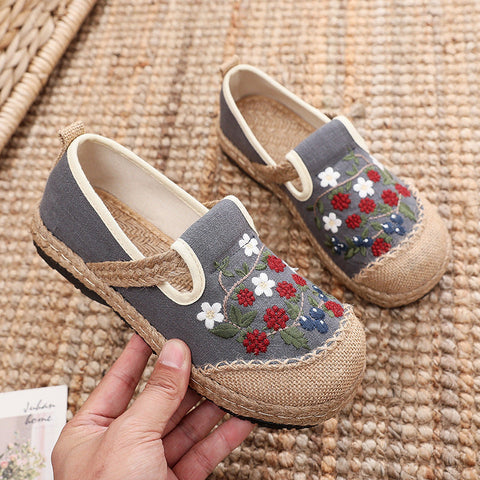 Women  Retro Floral Embroidery Linen Casual Shoes