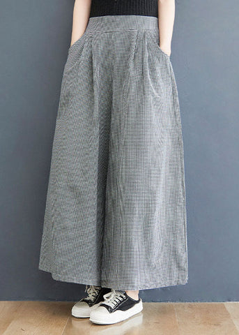 Handmade Small Plaid Pockets Patchwork Cotton Straight Pants Summer