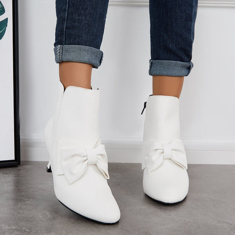 Bowknot Kittten Heel Ankle Boots Side Zipper Dress Short Booties