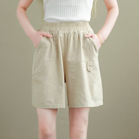 Women Summer Cotton Linen Casual Loose Shorts