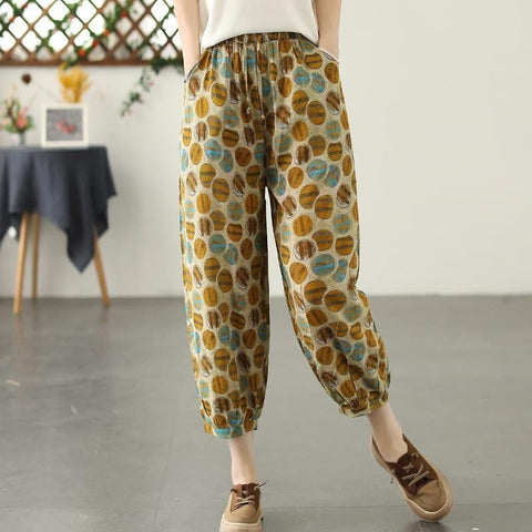 Summer Retro Print Loose Cotton Linen Pants