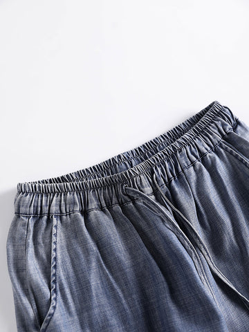 Women Summer Retro Solid Loose Wide-leg Pants