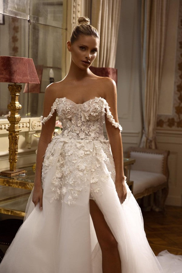 Bmbridal Chic Bridal Dress Off-the-Shoulder Slit With Appliques