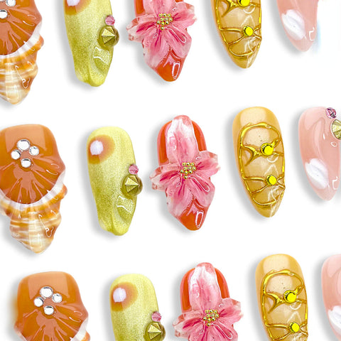 Hot SaleFlower ShellsHandmade Artificial Gel Nail Press-On Nails
