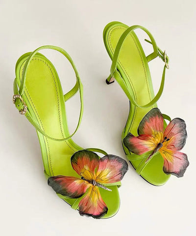 Grün High Heels Rindsleder Sandalen Mode Spleißen Schmetterling