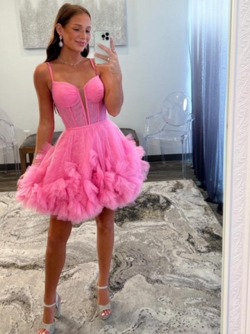 A-Linie V-Ausschnitt Kurzes Tüll-Heimkehrkleid