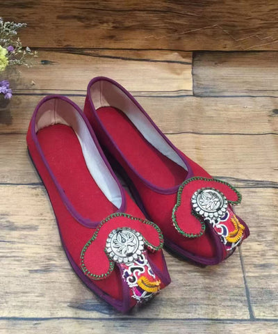 Flache Schuhe im chinesischen Stil mit grüner Stickerei für Damen