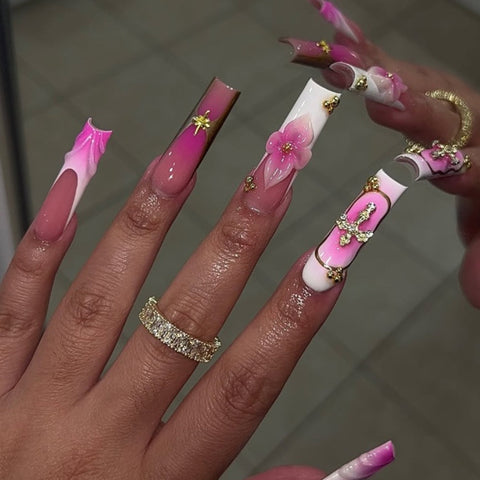Pink Flower Cross NailCarefully designed pure handmade press-on gel nails