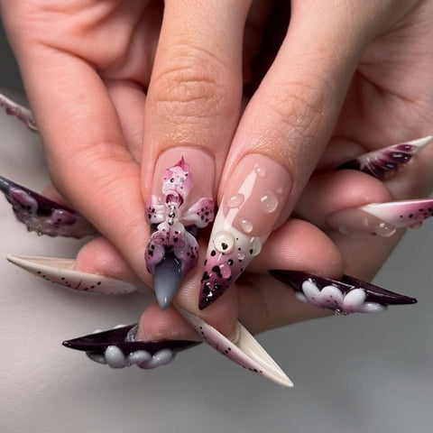 Hot Selling Purple Butterfly Orchid Flowers Almond NailsCarefully designed pure handmade press-on gel nails