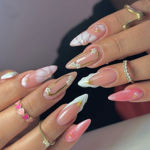 Pink INS Y2K French Almond NailCarefully designed pure handmade press-on gel nails