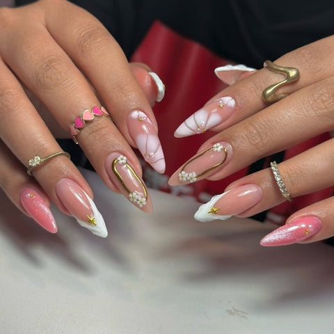 Pink INS Y2K French Almond NailCarefully designed pure handmade press-on gel nails